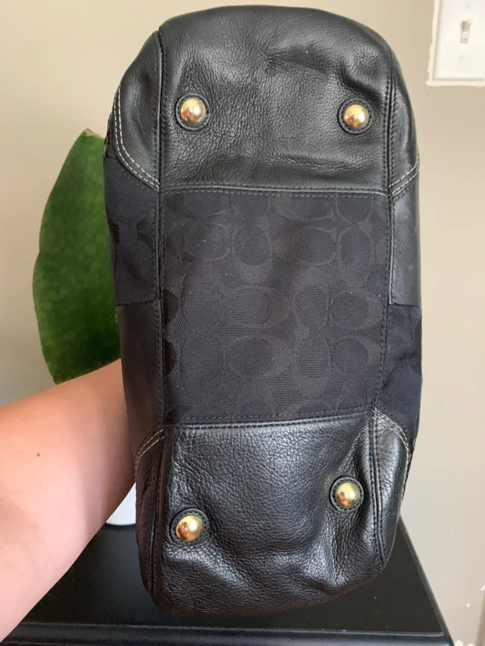 Coach Hamptons Patchwork Carryall Black Leather Gold Hardware Tote